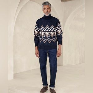 BANANA REPUBLIC, men’s XXL, turtleneck, heavy Fair-Isle sweater, navy
